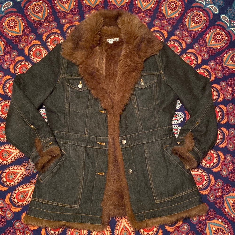 Marvin Richards denim fur-lined coat